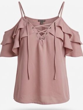 Charlotte Russe Dusty Rose Cold-Shoulder Lace-Up Ruffle Camisole